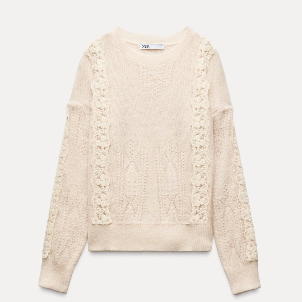 ZARA LACE TRIM KNIT SWEATER WITH WOOL AND ALPACA NWT
